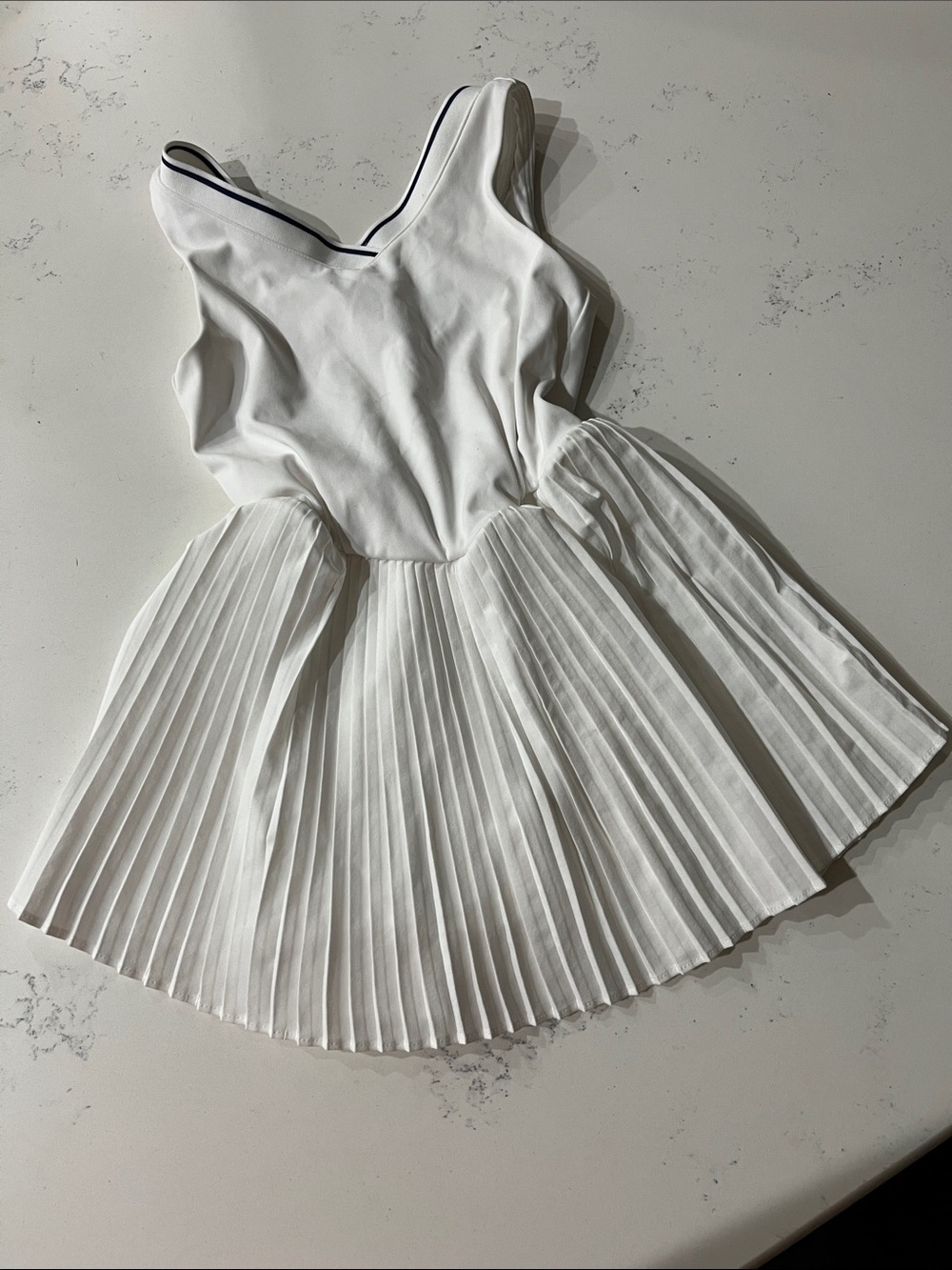 Old Navy White Pleated Tank Dress with Navy Trim